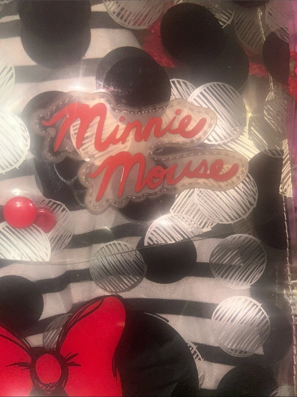 Disney Minnie Mouse Clear Tote with Black Polka Dots and Red Bow